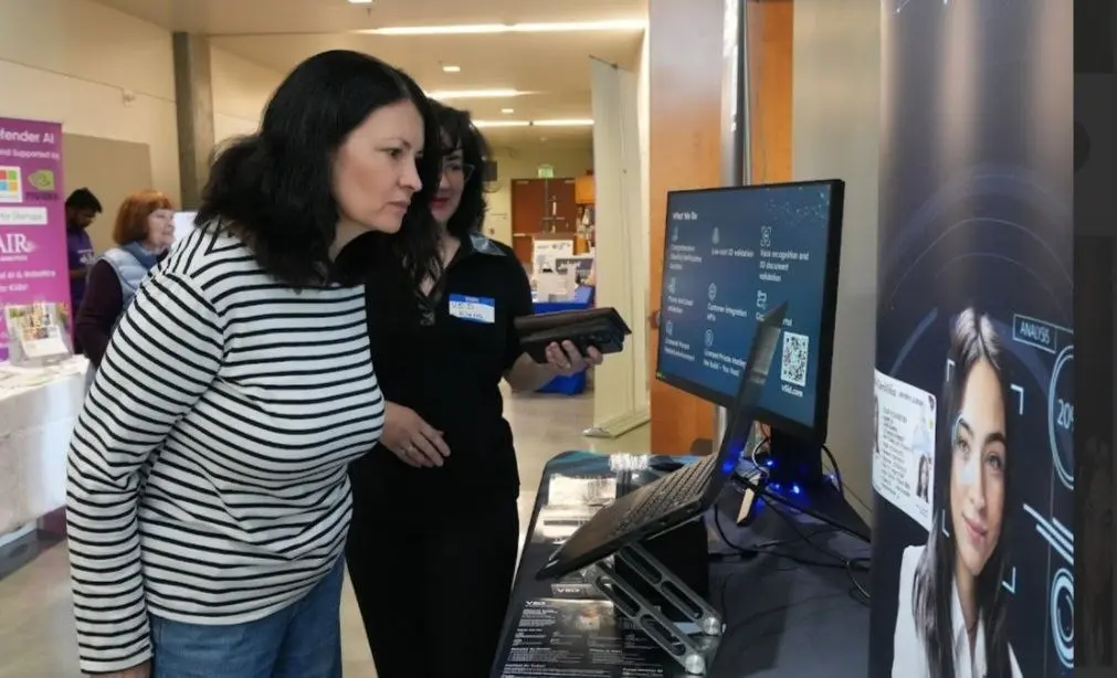 Live Identity Verification Demo at V5iD® Booth Attendee performing identity verification using V5iD® kiosk at Business Expo West 2026
