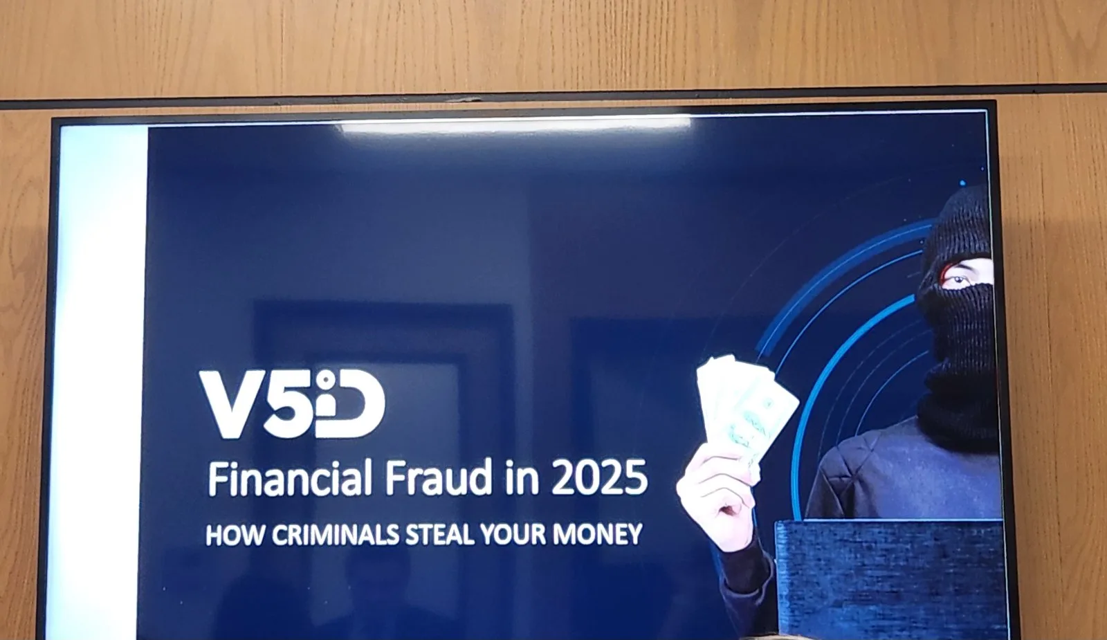 First title slide of the presentation “Financial Fraud in 2025 – How Criminals Steal Your Money,” delivered by V5iD CTO Alexander Altotsky at the Oregon Bankers Association Bank Operations Roundtable in Salem, Oregon.