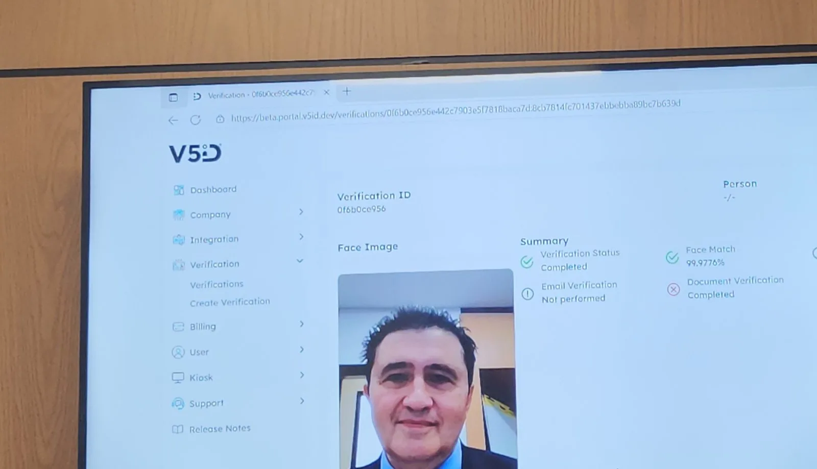 Screenshot from the V5iD Customer Portal showing Alexander Altotsky’s image as part of the identity verification process.