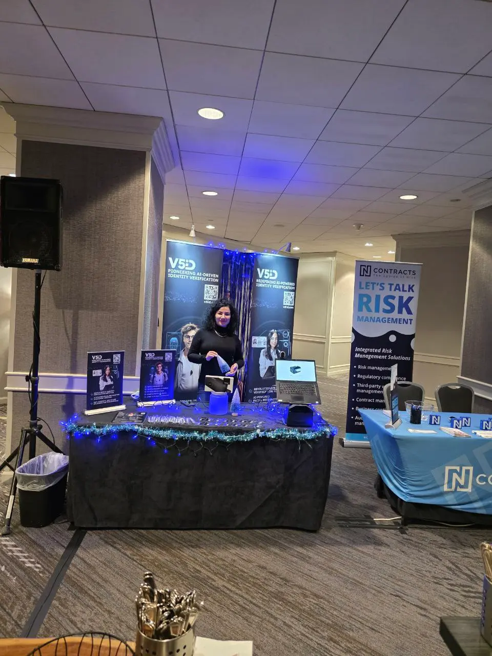V5iD® CEO presenting the Identity Verification Kiosk at the company booth during the Oregon Banking Leadership Symposium 2025 in Portland, Oregon.