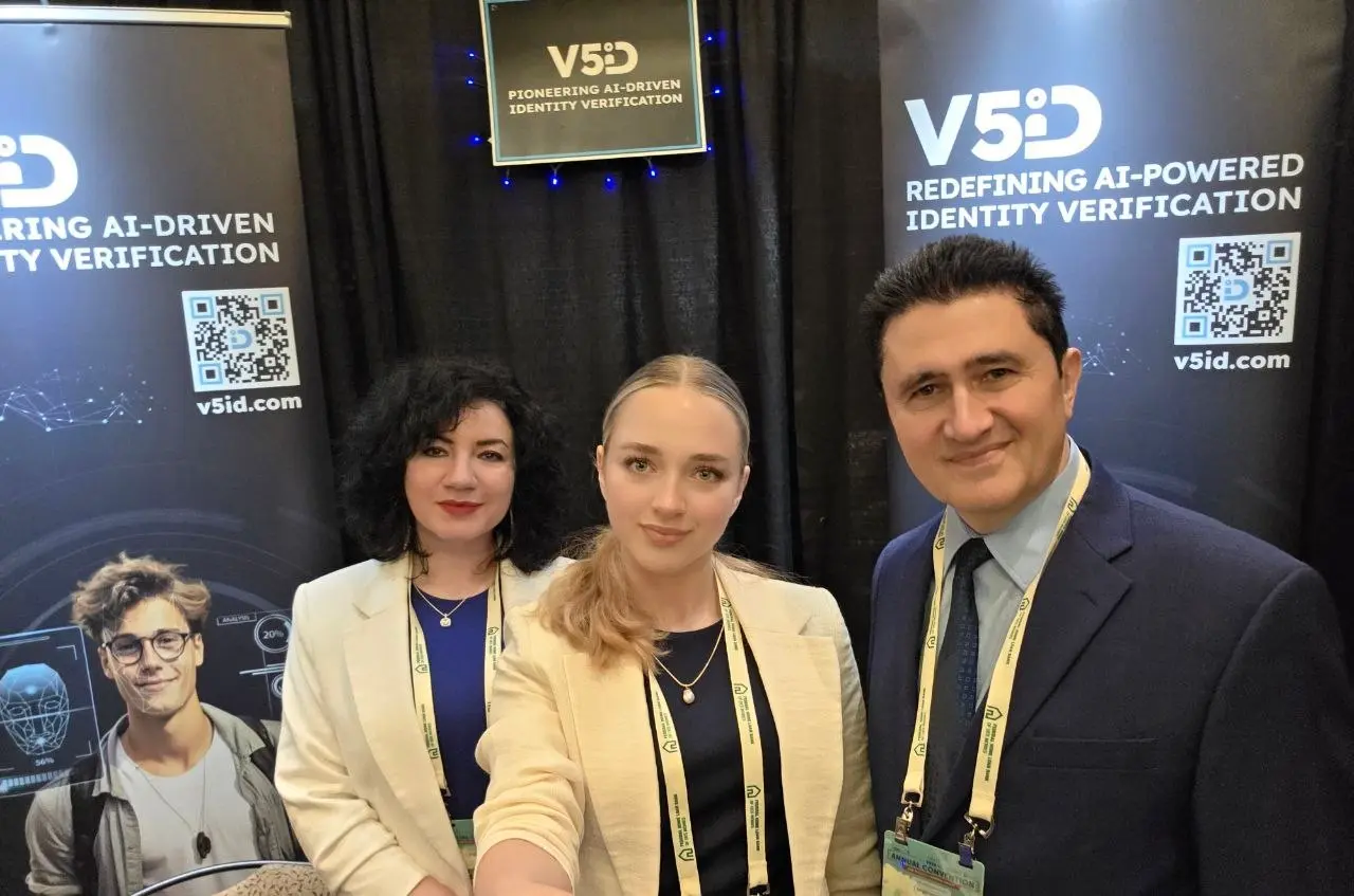 V5iD Leadership Team with Summer Intern at 2026 Quad-State Bankers Convention V5iD CEO, CTO, and summer intern smiling together at the V5iD booth, 2026 Annual Quad-State Bankers Convention.